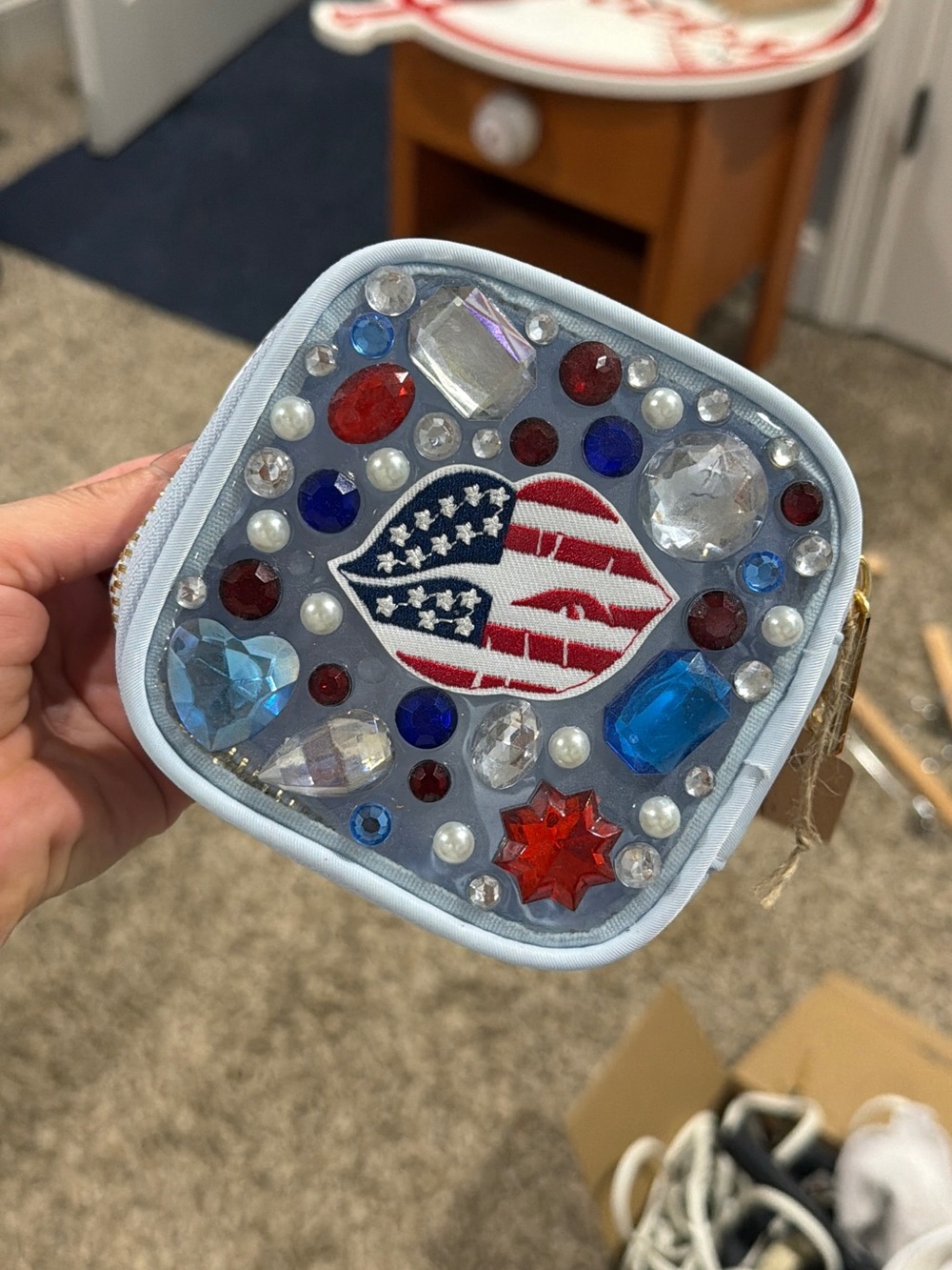 Embellished Patriotic Lip Patch Coin Pouch - Light Blue